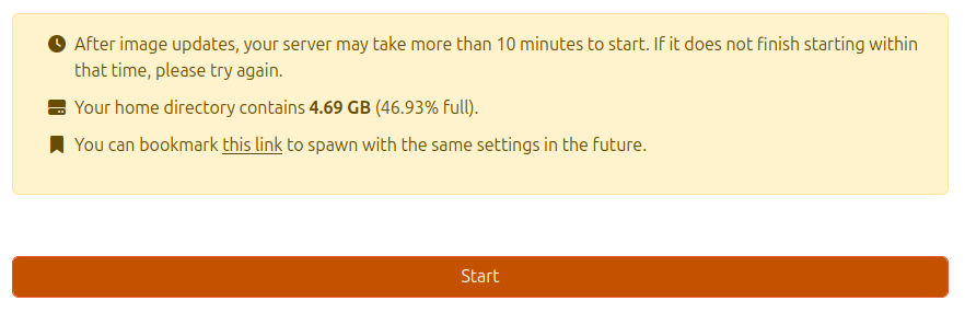 Home directory usage on spawn page